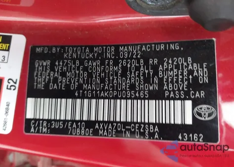 2023 Toyota Camry Se z USA, uszkodzony, nr VIN 4T1G11AK0PU095465